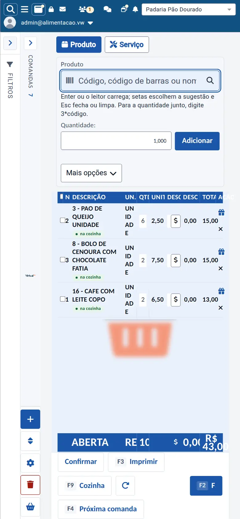 A mesma tela do VirtualWeb no celular