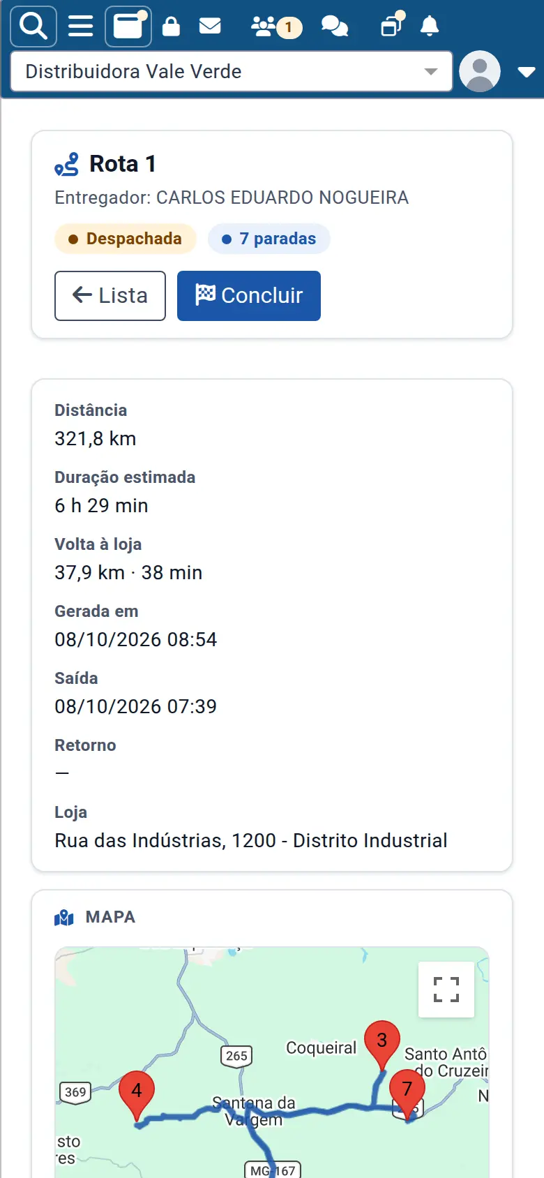 A mesma tela do VirtualWeb no celular